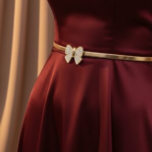 Elegant Thin Gold Belt with Rhinestone Bow Buckle for Evening Dresses