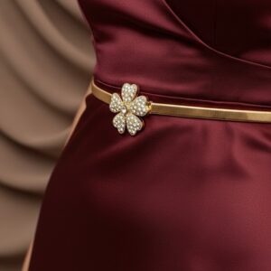 Elegant Thin Gold Belt with Rhinestone Flower Buckle for Evening Dresses
