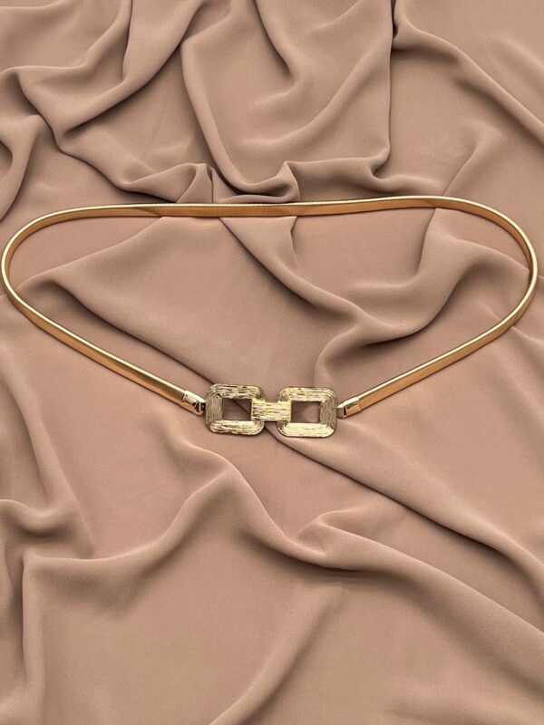 Elegant Thin Gold Belt with Double Geometric Buckle for Evening Dresses - Image 2