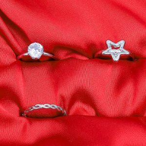 Star Earing-Set Of Rings 3 Pcs Fluffy Women's Accessories-Silver