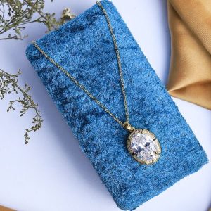 Charming Gold Necklace With Sparkling Zircon And A Colorful Central Gem That Draws Attention