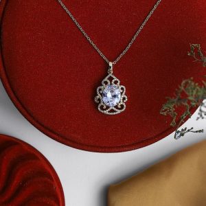 Shine With A Gold Necklace Studded With Bright Zircon And A Large Colorful Gem, Designed For Everyday Elegance