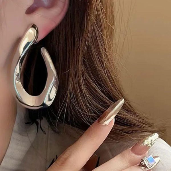 Curved Open Hoop Silver Earrings