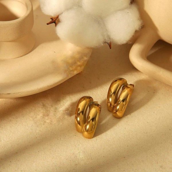 Luxurious Interlocked Double Hoop Gold Earrings