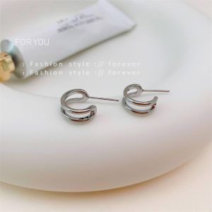 Elegant Double Hoop silver Earrings