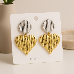 Dual Tone Heart Drop Earrings (Gold & Silver)