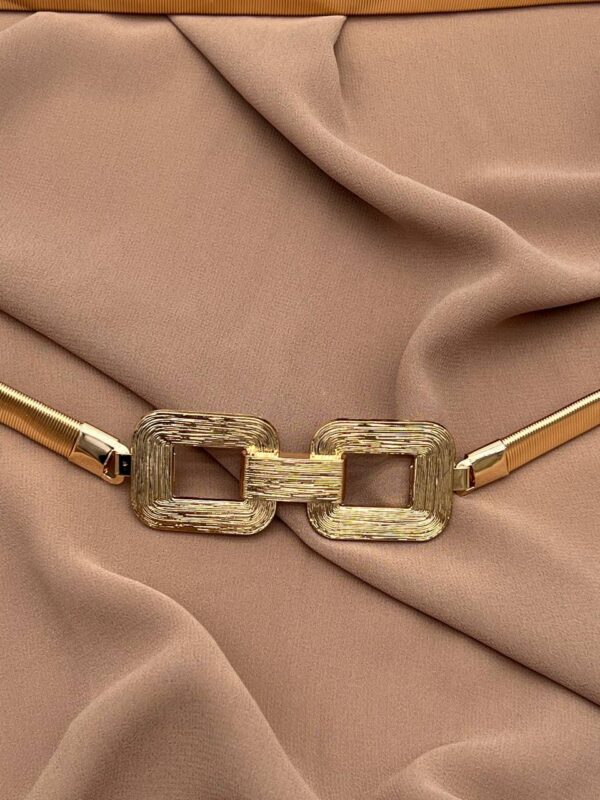 Elegant Thin Gold Belt with Double Geometric Buckle for Evening Dresses - Image 3