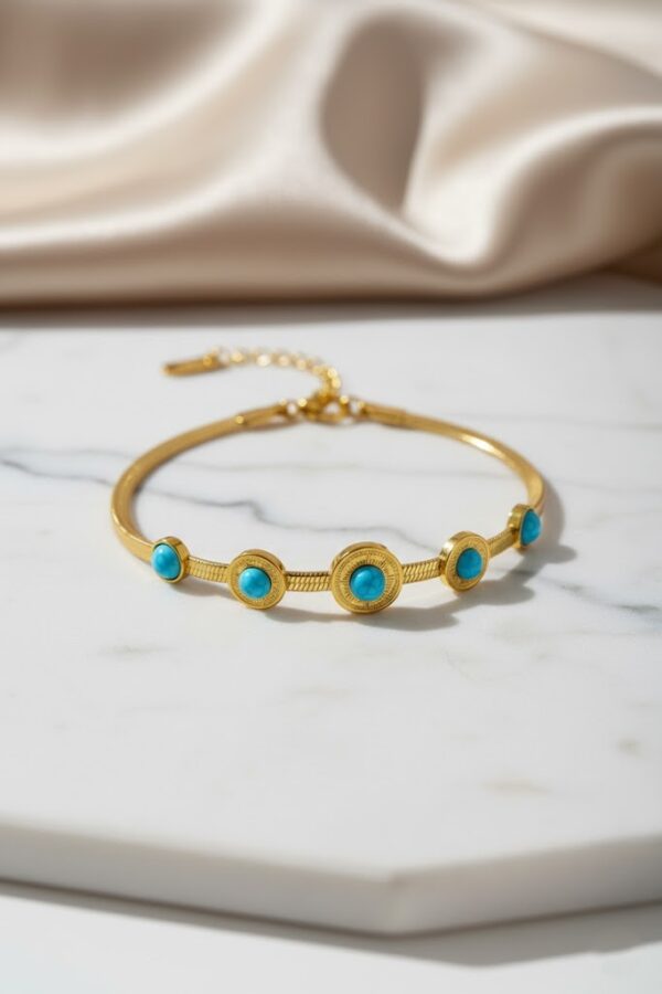 Women’s Bracelet Turquoise Bead Wavy Circle Classic - Image 2