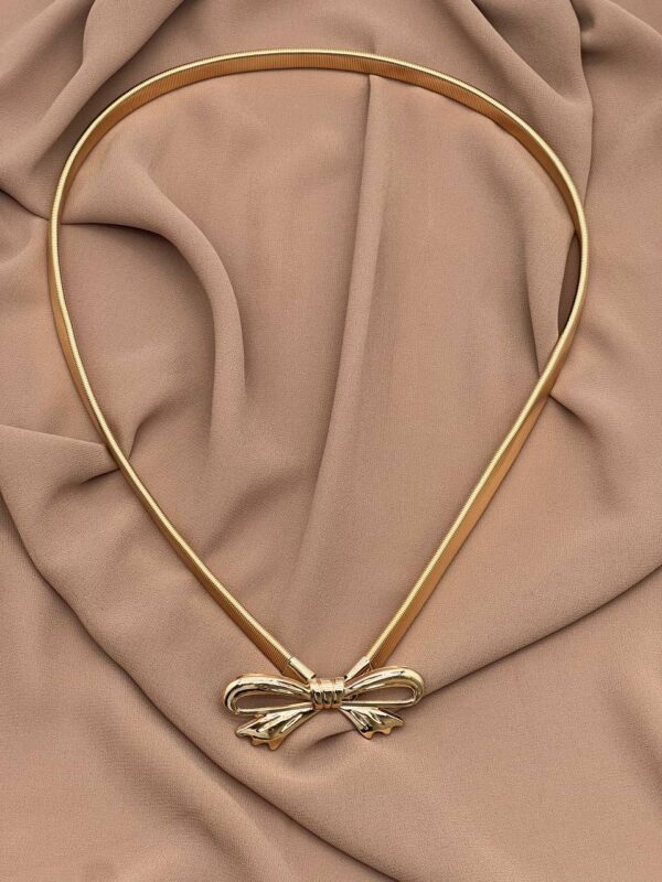 Elegant Thin Gold Belt with Bow-Shaped Buckle for Evening Dresses - Image 3