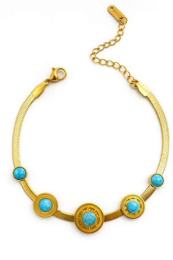 Women’s Bracelet Turquoise Bead Wavy Circle Classic - Image 3
