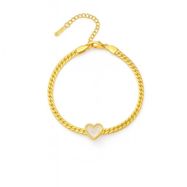 Women’s Bracelet Snake Chain White Heart Charm - Image 3