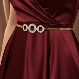 Elegant Thin Gold Belt with Triple Rhinestone Circle Buckle for Evening Dresses